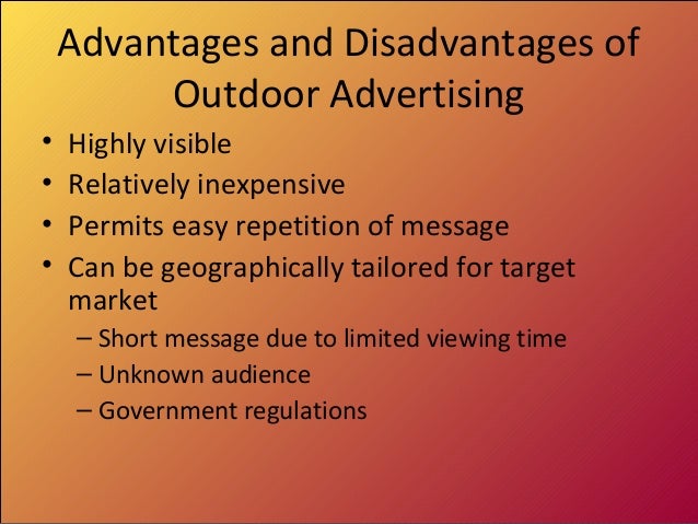 advantages and disadvantages of outdoor advertising One effective form of traditional advertising that businesses use to build brand image is billboard advertising despite the presence of social. advantages and disadvantages of outdoor advertising One effective form of traditional advertising that businesses use to build brand image is billboard advertising despite the presence of social.